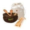 Coconut Bowl Wood Spoons and Bamboo Straw Set, wholesale