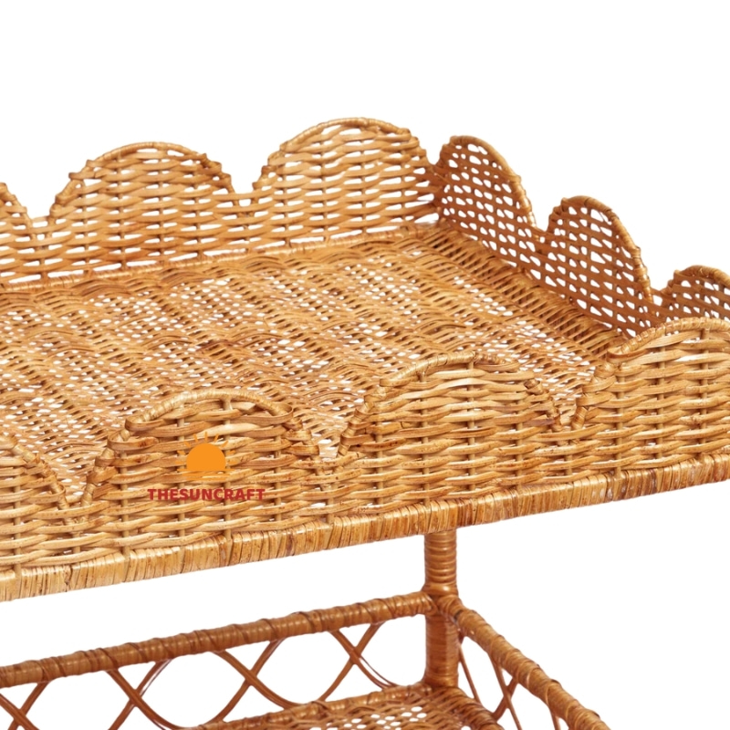 scalloped rattan end table with storage, wholesale