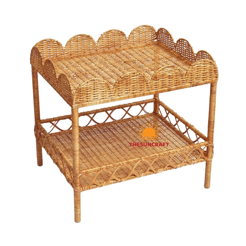 scalloped rattan end table with storage, wholesale