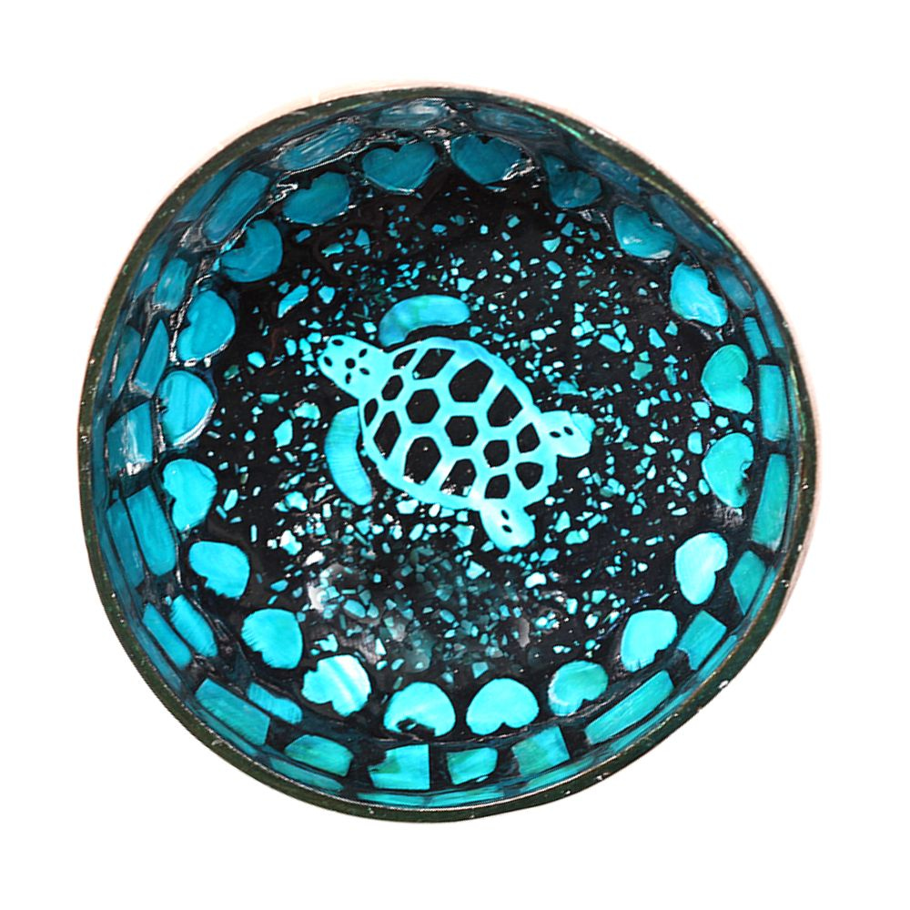 Blue Sea Turtle Mother Of Pearl Coconut Bowl