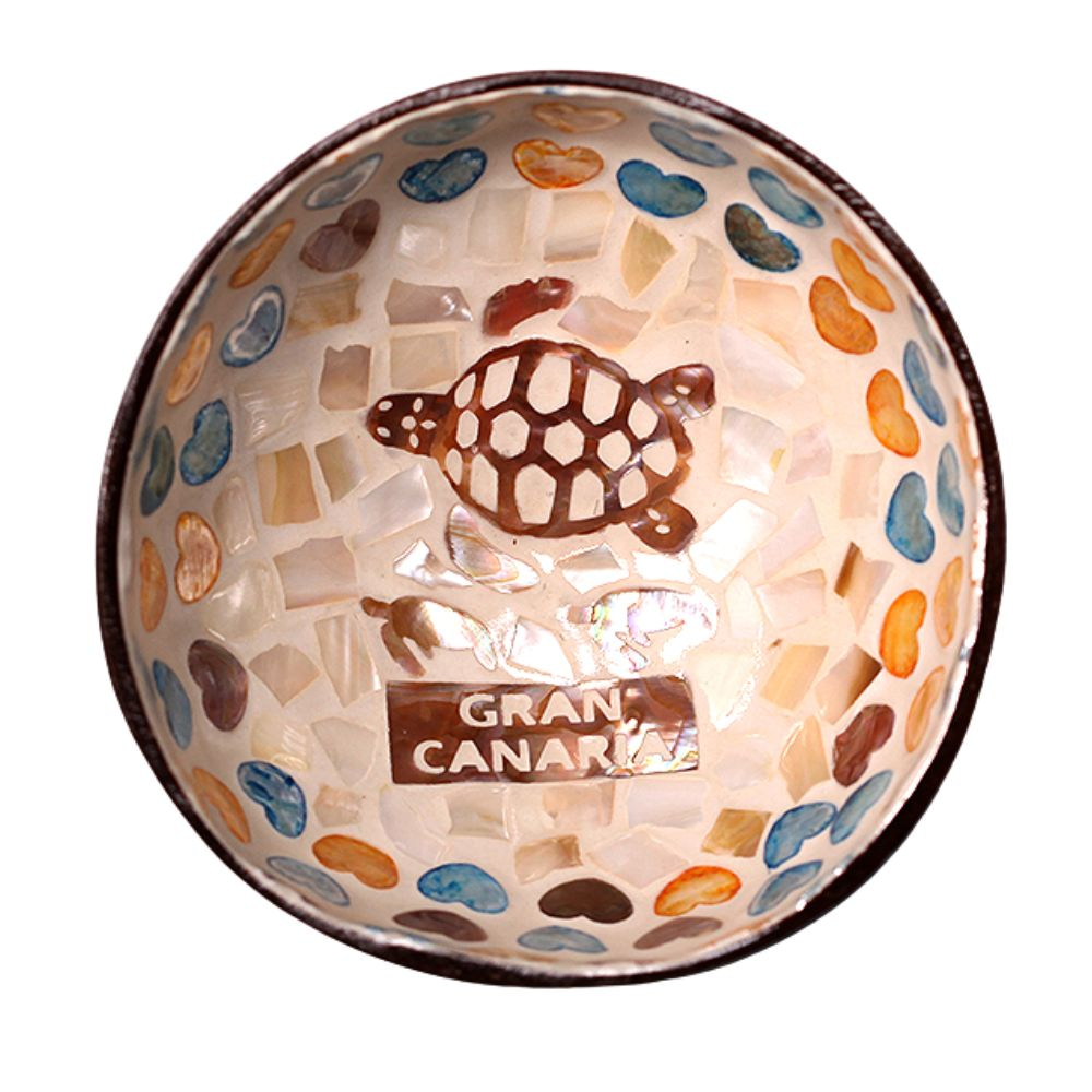 Mother Of Pearl Inlaid Sea Turtle Coconut Bowl