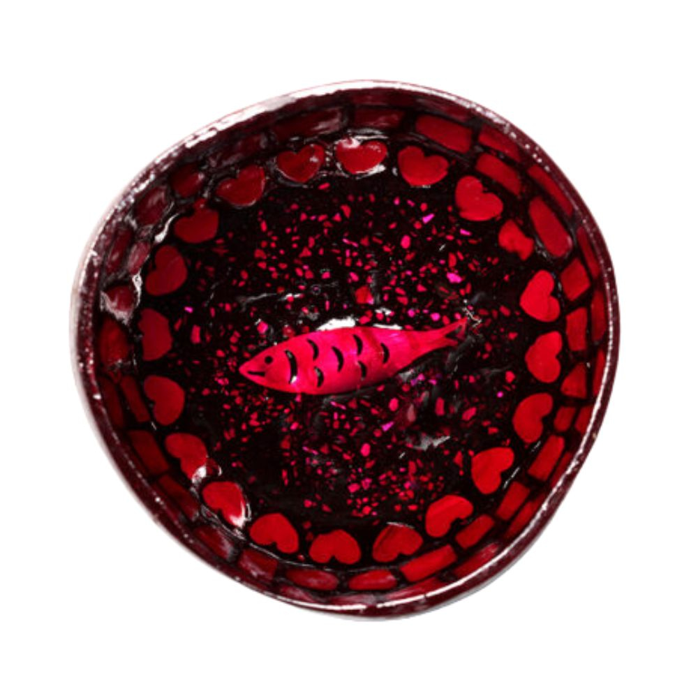 Red Fish Design Mother Of Pearl Coconut Bowl