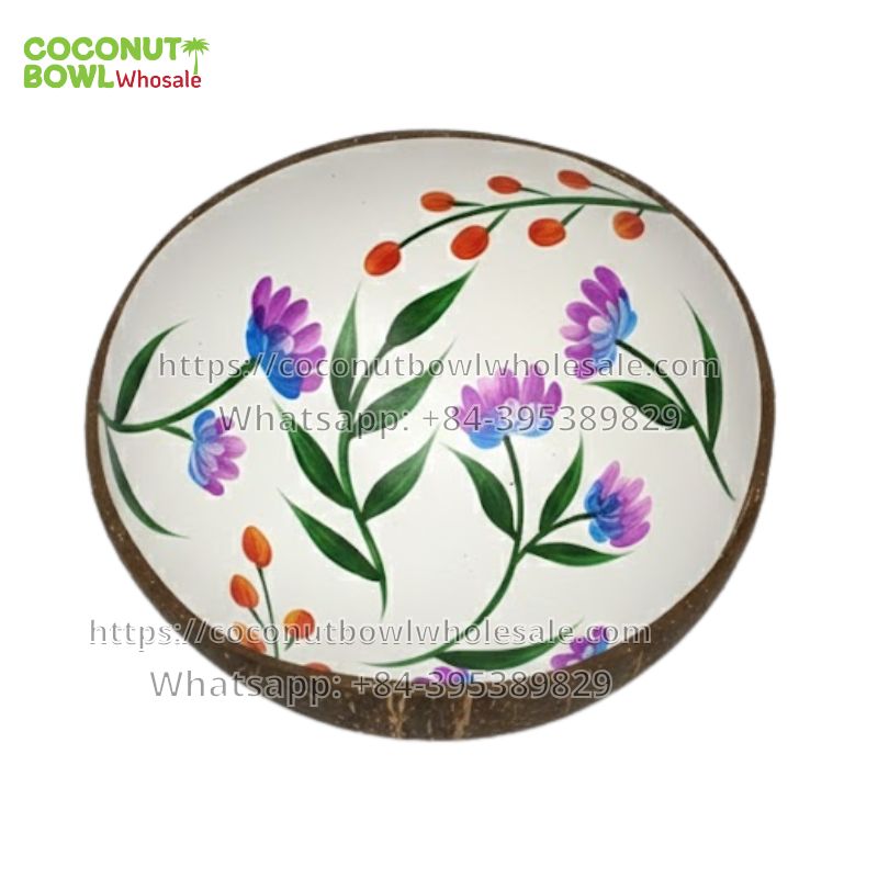 Hand-painted Floral Coconut Bowl (TSCB-0080)