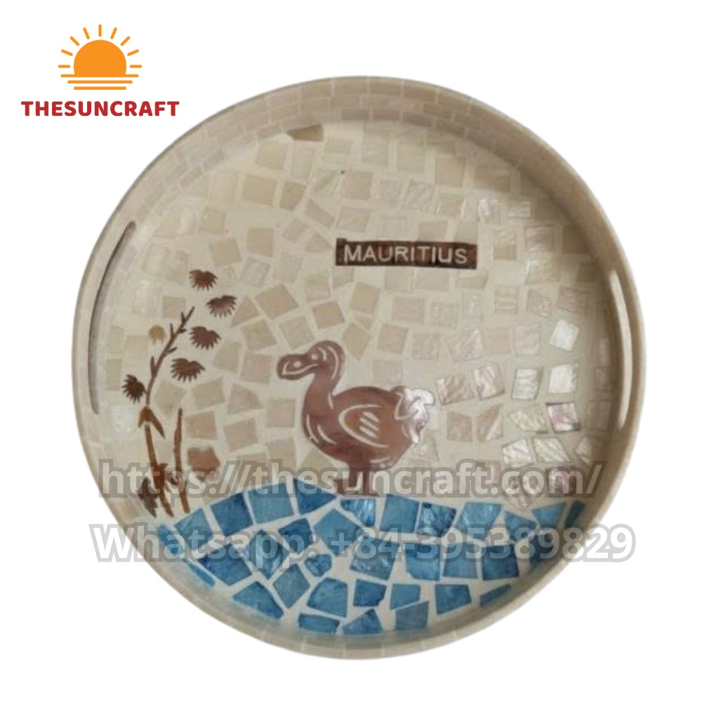 Dodo Bird Mother of Pearl Inlay Rattan Tray Mauritius Wholesale (TSMT-0041)