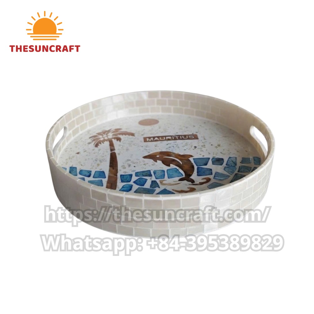 Dolphin Mauritius Tray with Mother of Pearl Wholesale (TSMT-0042)