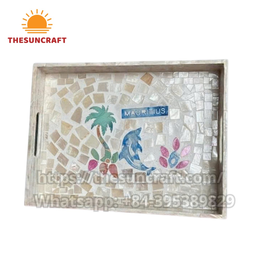 Mauritius Dolphin Round MOP Inlaid Tray (TSMT-0046)