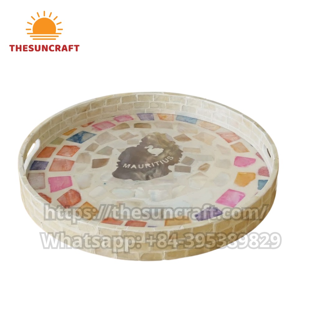 Round Mauritius Mother of Pearl Inlaid Tray (TSMT-0053)