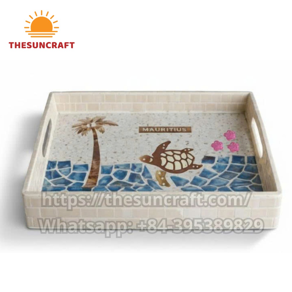 Sea Turtle Mother of Pearl Inlaid Tray Mauritius (TSMT-0043)