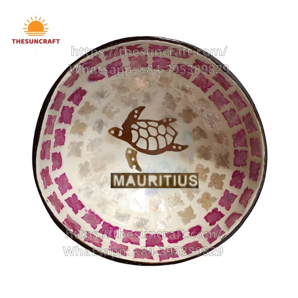 Custom Logo Mother of Pearl Coconut Bowl Turtle Shape Inlaid (TSCB-0118)