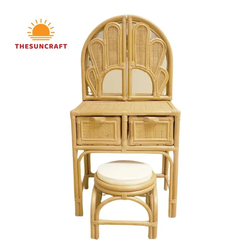Rattan Kids Makeup Vanity Table Set, wholesale