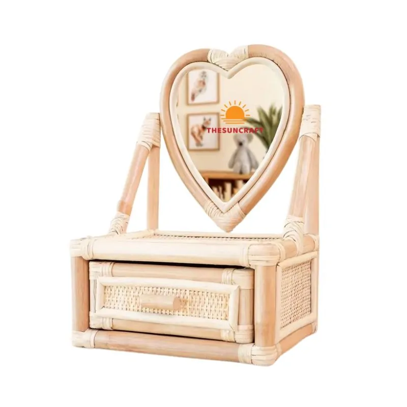 Rattan Vanity Dressing Table Baby With Heart Mirror, wholesale