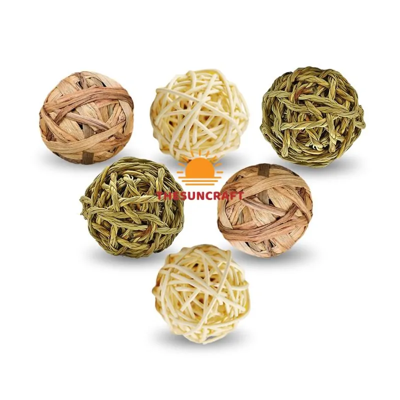 Seagrass Ball With Feather Cat Toy (TSPT-0011)