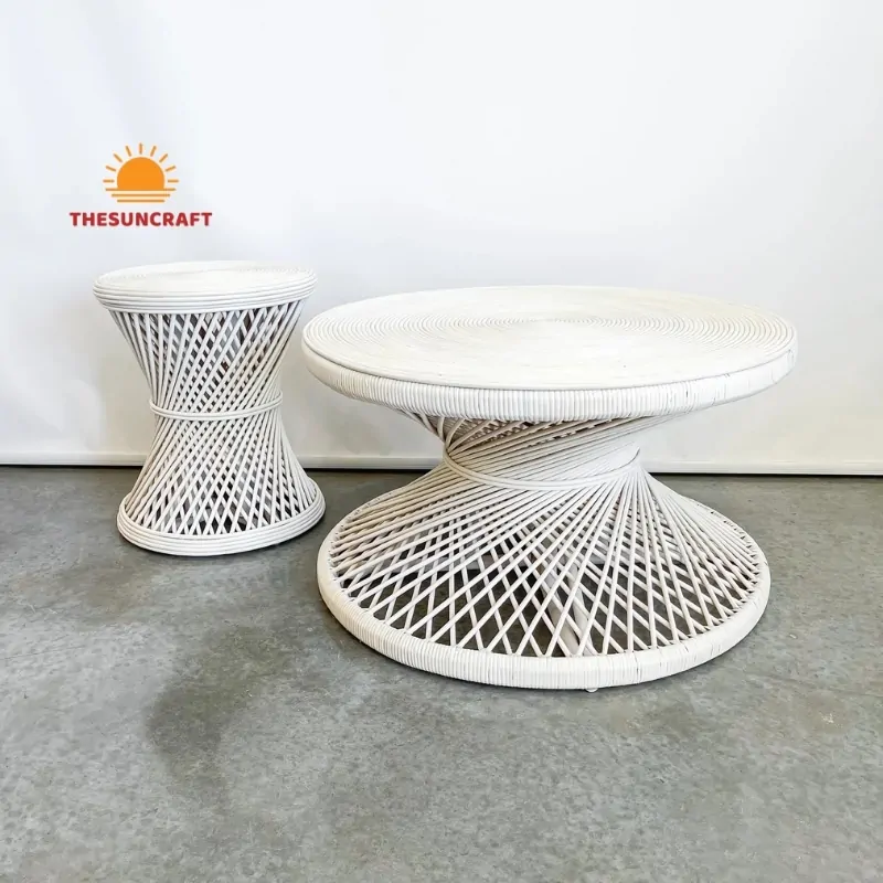 White Bohemian Natural Rattan Coffee Table, wholesale