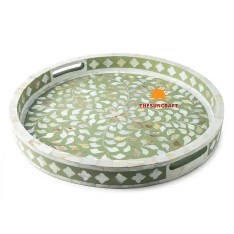 Handmade Mother Of Pearl Round Serving Tray, wholesale