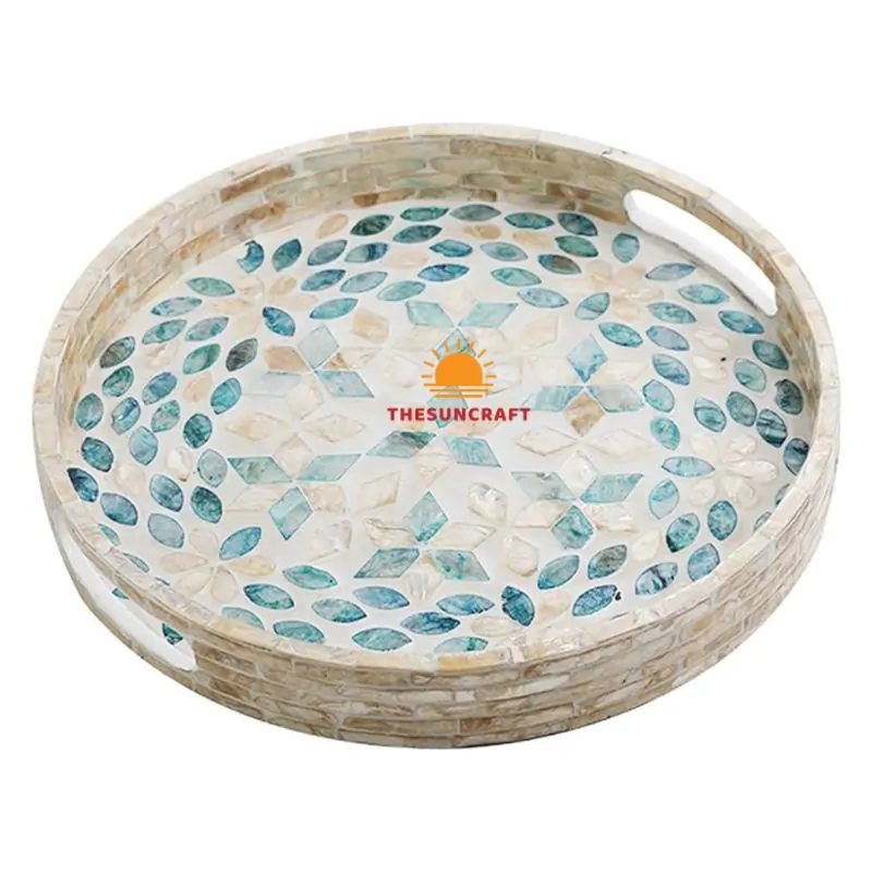 Mother Of Pearl Floral Round Tray, wholesale
