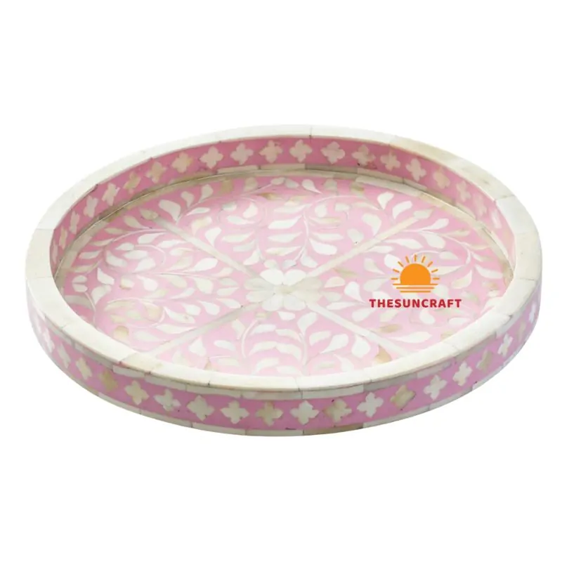Mother Of Pearl Pink Round Tray, wholesale