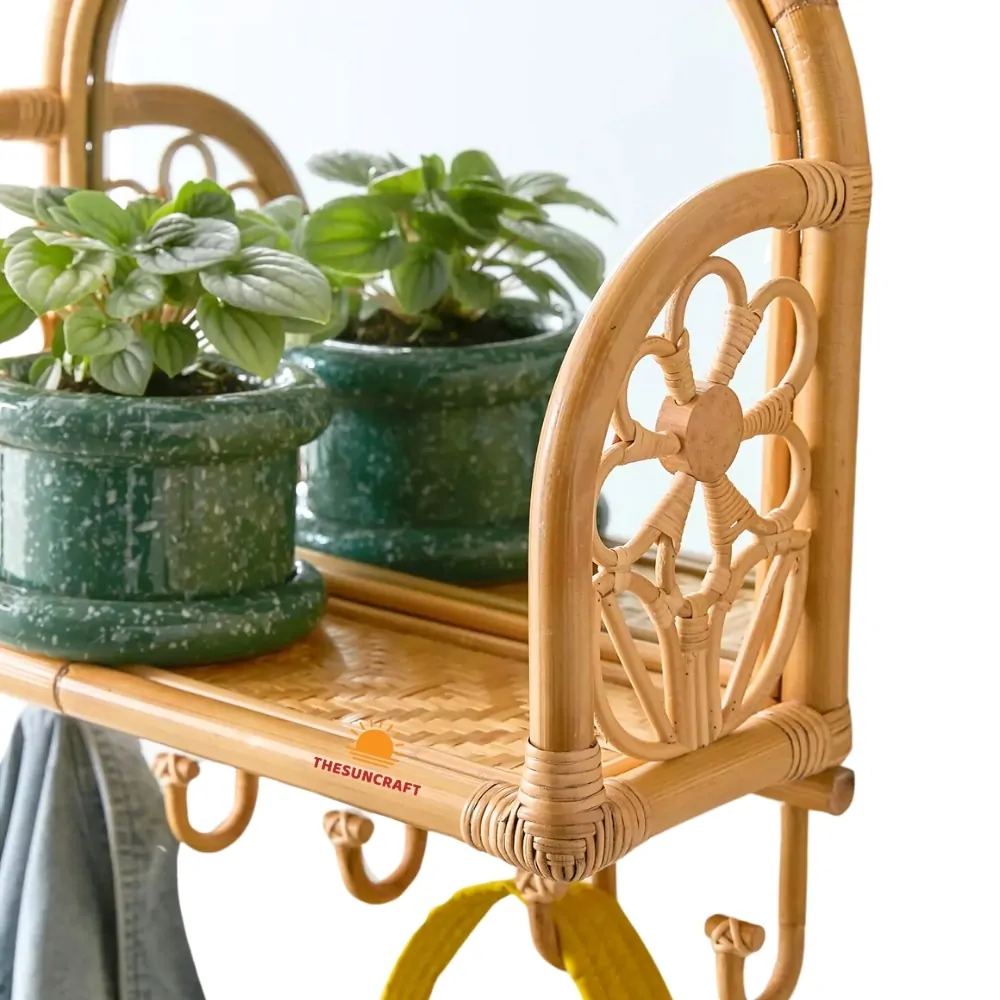 rattan wall shelf with mirror, wholesale, bulk
