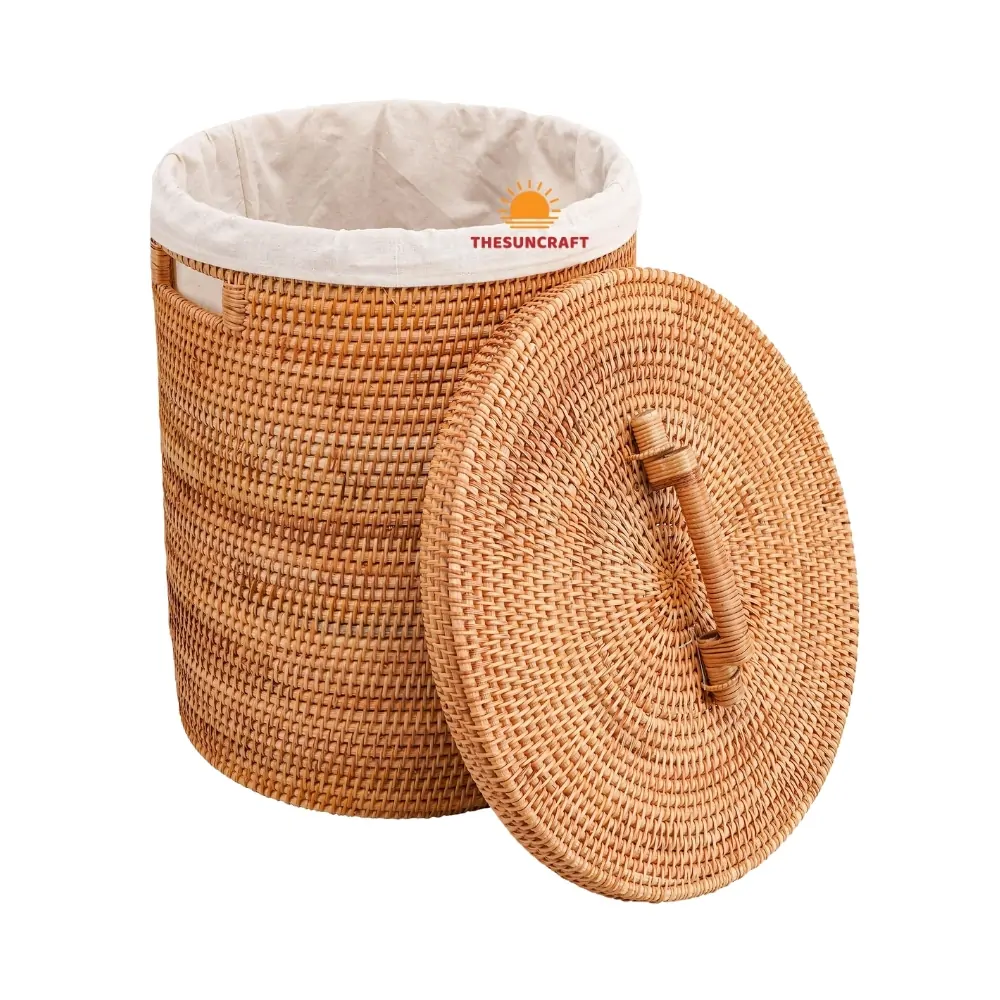 round wicker laundry basket with lid, wholesale, bulk