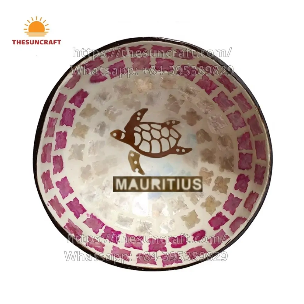 Custom Logo Mother of Pearl Coconut Bowl Turtle Shape Inlaid (TSCB-0118)