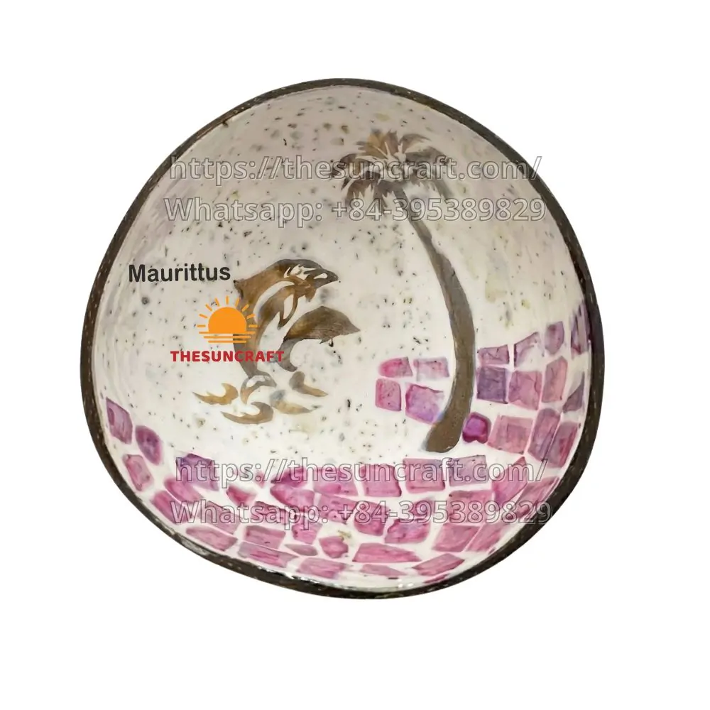 Mauritius Coconut Bowl with Dolphin Mother of Pearl Inlay (TSCB-0134)