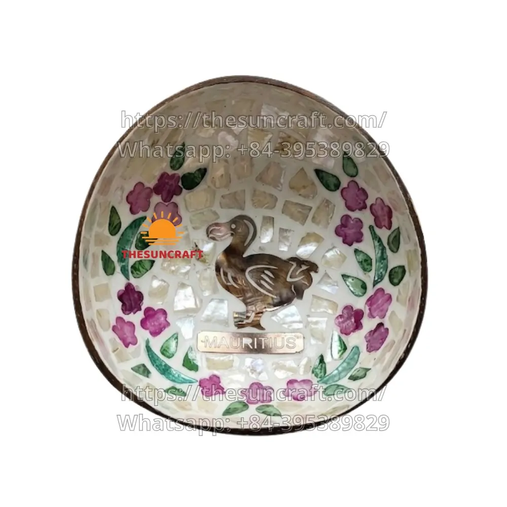 Mauritius Handmade Coconut Bowl with Dodo Bird Inlay (TSCB-0126)