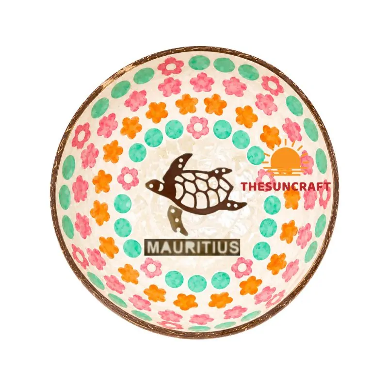 Sea Turtle Mother of Pearl Inlay Coconut Bowl Mauritius (TSCB-0135)